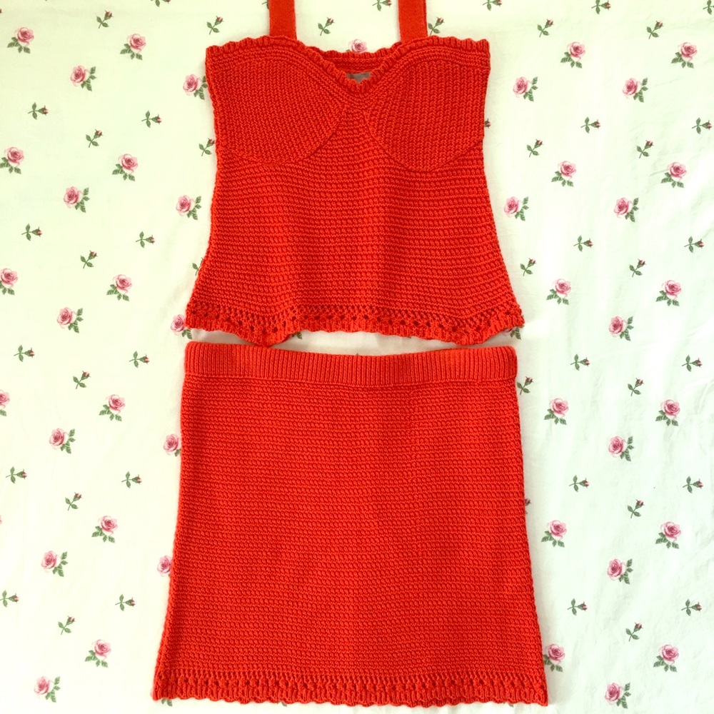 ASOS Crochet Co-ord Red Top and Skirt